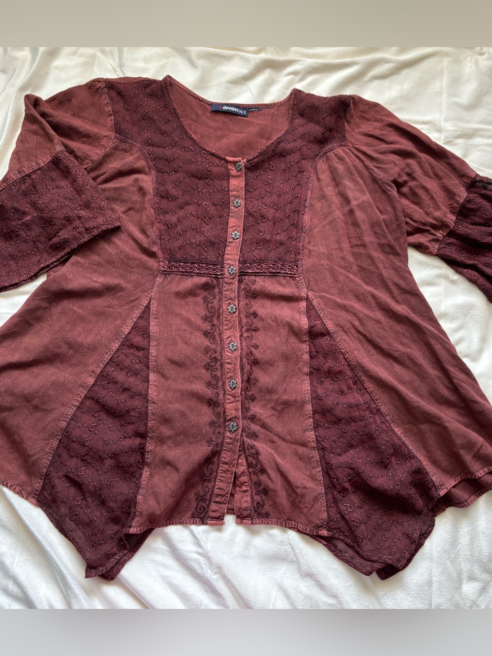 Embroidered Button-Front Rust Brown Tunic - Picture 1 of 8